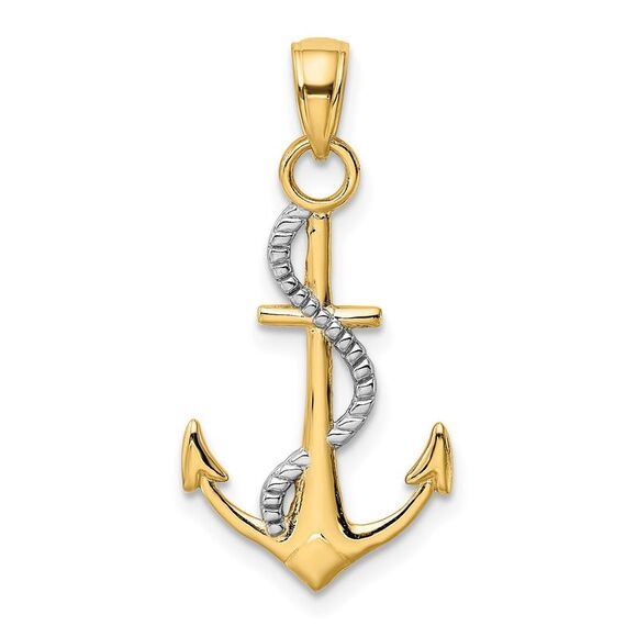 14k Two Tone Gold Anchor with Rope Pendant, 16 x 32mm - Picture 3 of 5